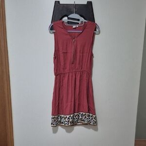twik Rose-Red Sleeveless Zip Front Boho Dress with Embroidered Hem